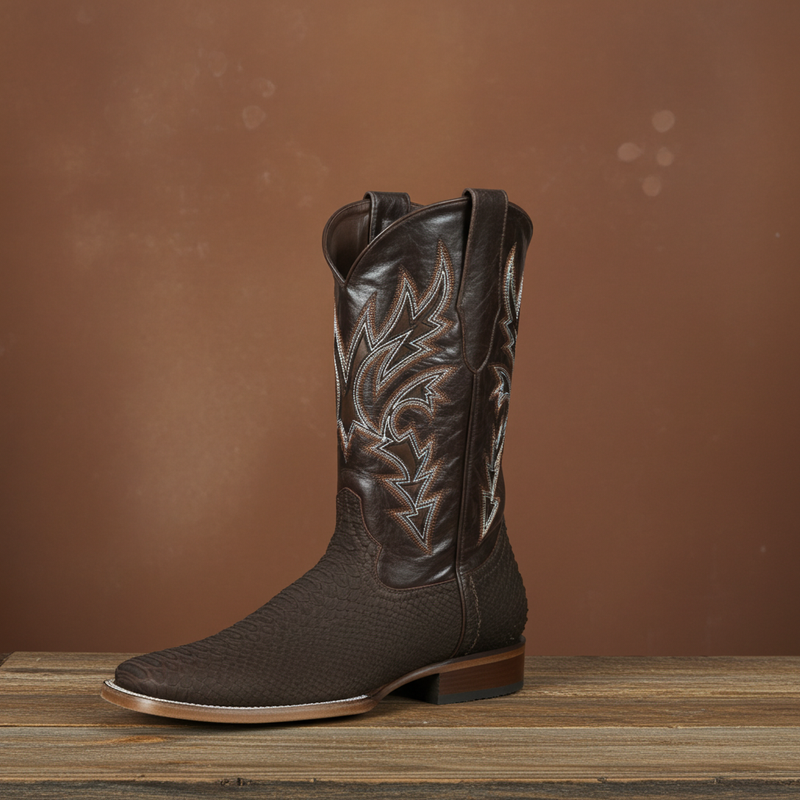 Load image into Gallery viewer, 8002 - RockinLeather Men's Sanded Chocolate Python Square Toe Western Boot
