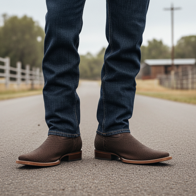 Load image into Gallery viewer, 8002 - RockinLeather Men's Sanded Chocolate Python Square Toe Western Boot
