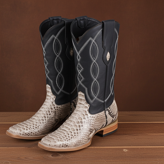8005 - RockinLeather Men's Natural Python Square Toe Western Boot