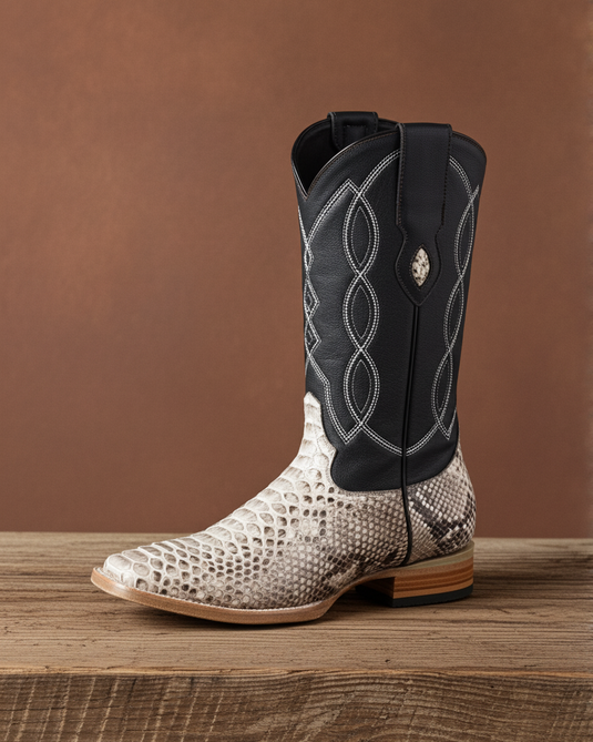 8005 - RockinLeather Men's Natural Python Square Toe Western Boot