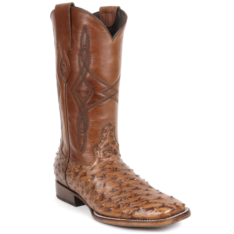 Load image into Gallery viewer, 8006 - RockinLeather Men's Cognac Full Quill Ostrich Square Toe Western Boot
