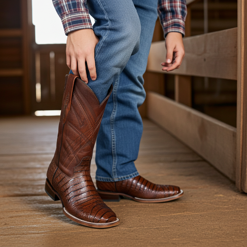 Load image into Gallery viewer, 8008 - RockinLeather Men's Sidney Caiman Square Toe Western Boot
