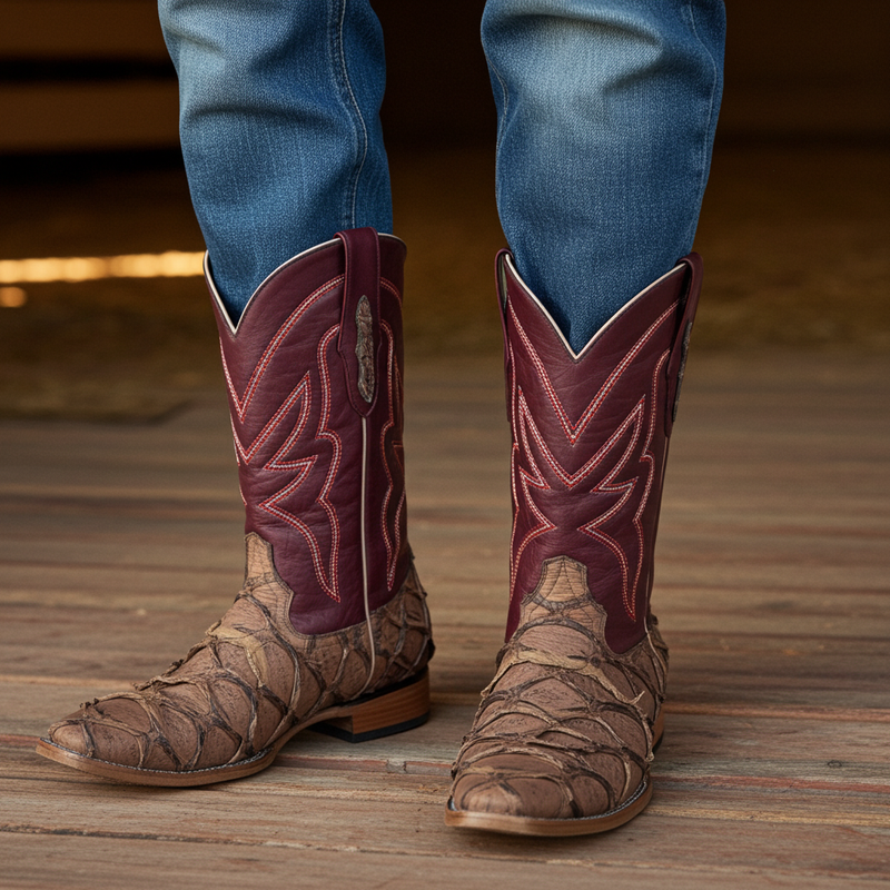 Load image into Gallery viewer, 8020 - RockinLeather Men's Genuine Pirarucu Square Toe Western Boot
