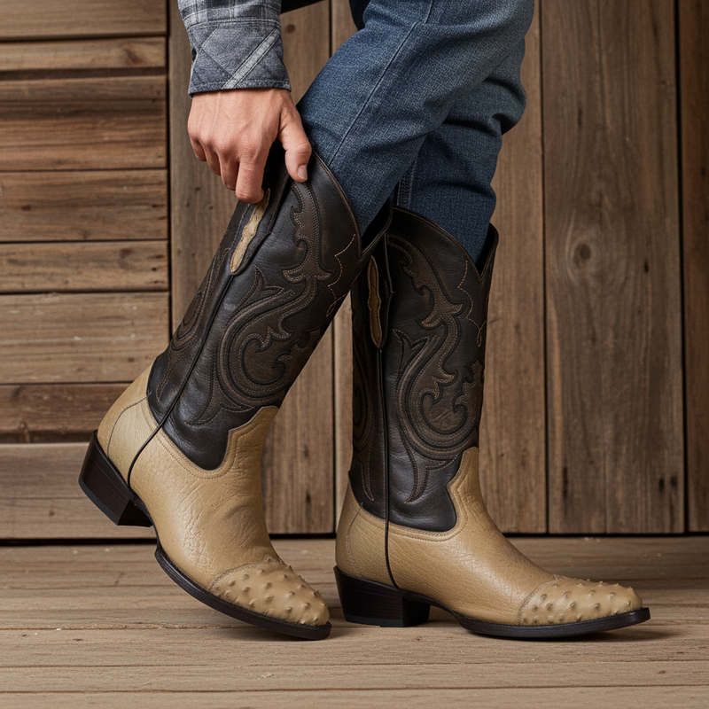Load image into Gallery viewer, 8010 - RockinLeather Men's Orix Smooth Ostrich Pointed Toe Boot w/Full Quill Ostrich Toe

