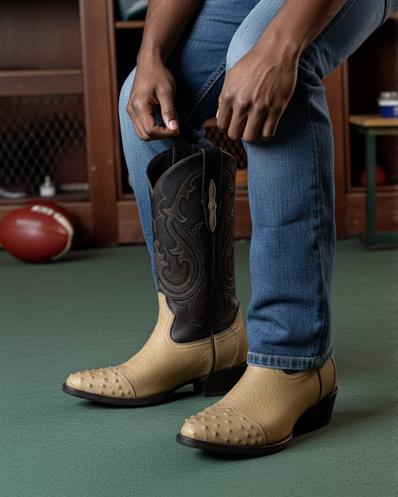 Load image into Gallery viewer, 8010 - RockinLeather Men's Orix Smooth Ostrich Pointed Toe Boot w/Full Quill Ostrich Toe
