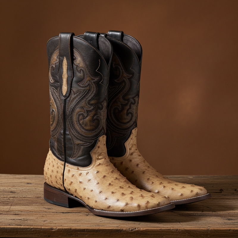 Load image into Gallery viewer, 8011 - RockinLeather Men's Orix Full Quill Ostrich Square Toe Western Boot
