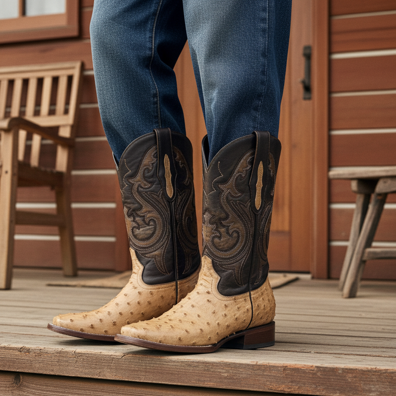 Load image into Gallery viewer, 8011 - RockinLeather Men's Orix Full Quill Ostrich Square Toe Western Boot
