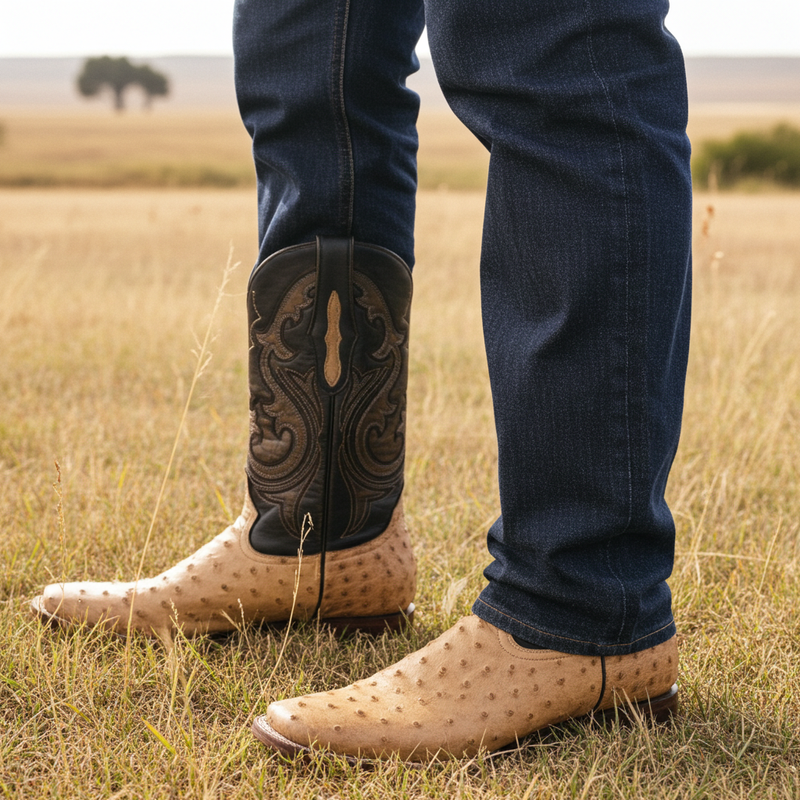 Load image into Gallery viewer, 8011 - RockinLeather Men's Orix Full Quill Ostrich Square Toe Western Boot
