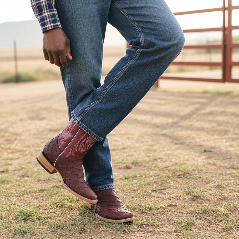 Load image into Gallery viewer, 8018 - RockinLeather Men's Genuine Pirarucu Square Toe Western Boot
