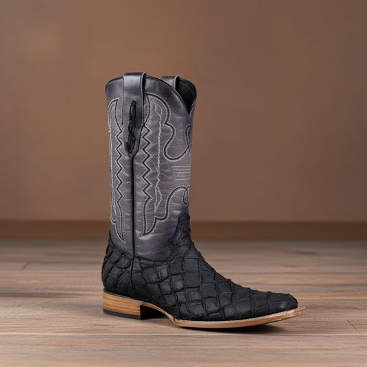 8019 - RockinLeather Men's Genuine Pirarucu Square Toe Western Boot