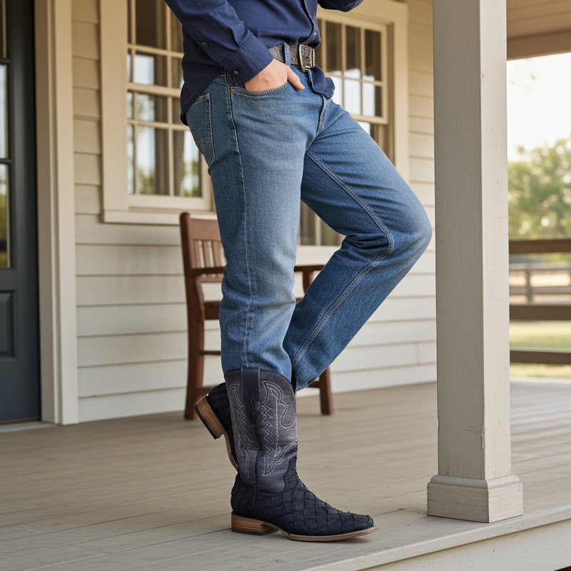 Load image into Gallery viewer, 8019 - RockinLeather Men's Genuine Pirarucu Square Toe Western Boot

