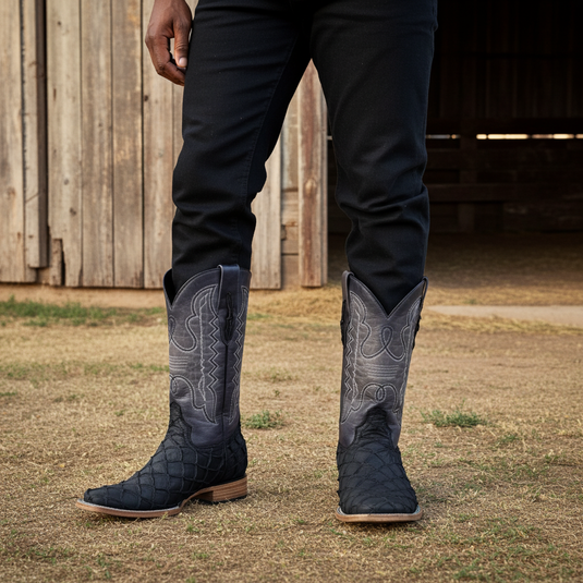 8019 - RockinLeather Men's Genuine Pirarucu Square Toe Western Boot
