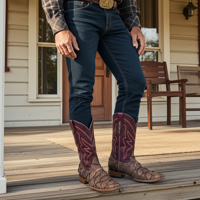 Load image into Gallery viewer, 8020 - RockinLeather Men's Genuine Pirarucu Square Toe Western Boot
