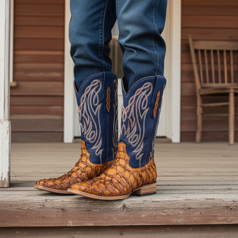 Load image into Gallery viewer, 8021 - RockinLeather Men's Genuine Pirarucu Square Toe Western Boot
