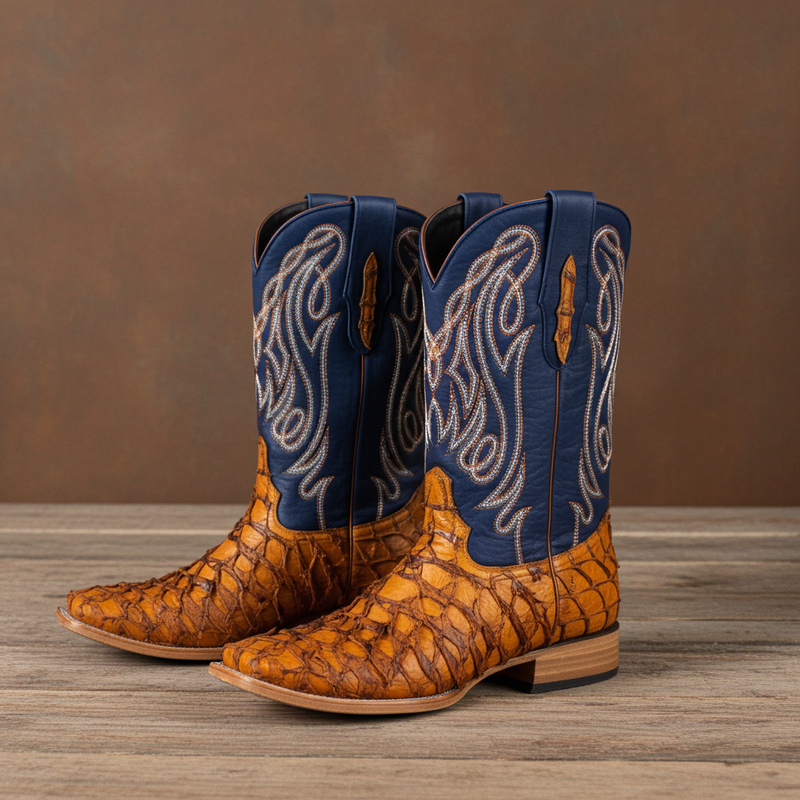 Load image into Gallery viewer, 8021 - RockinLeather Men's Genuine Pirarucu Square Toe Western Boot
