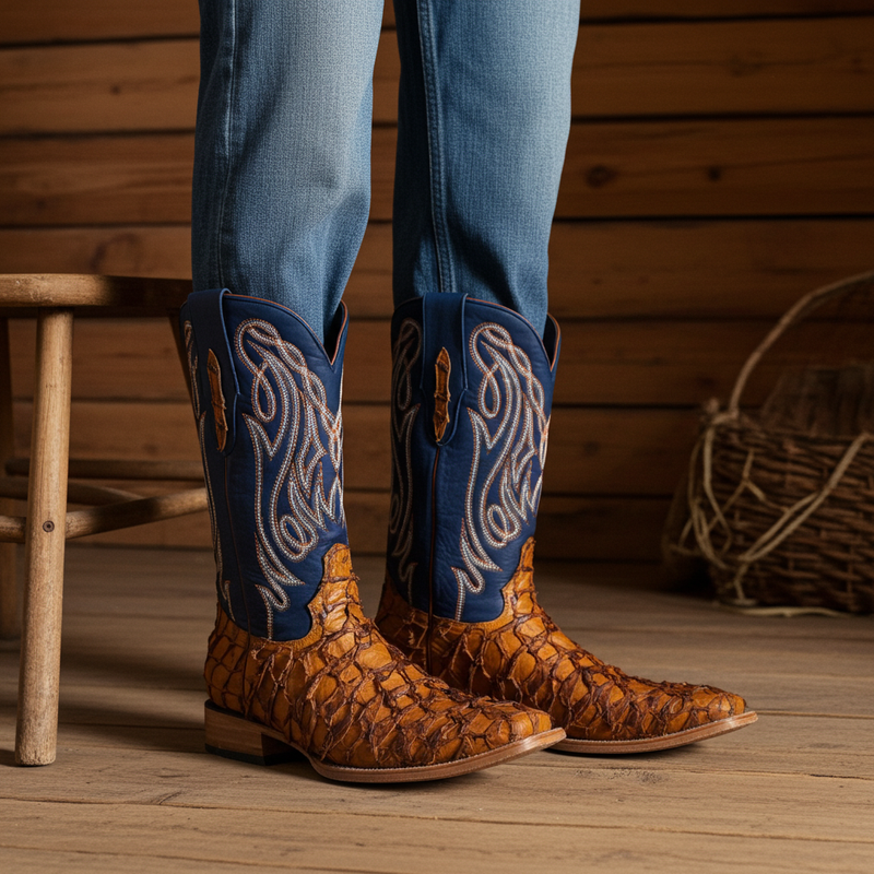 Load image into Gallery viewer, 8021 - RockinLeather Men's Genuine Pirarucu Square Toe Western Boot

