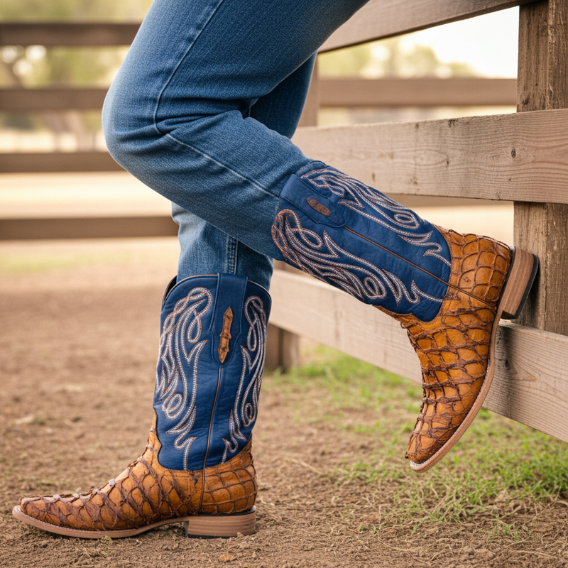 Load image into Gallery viewer, 8021 - RockinLeather Men's Genuine Pirarucu Square Toe Western Boot
