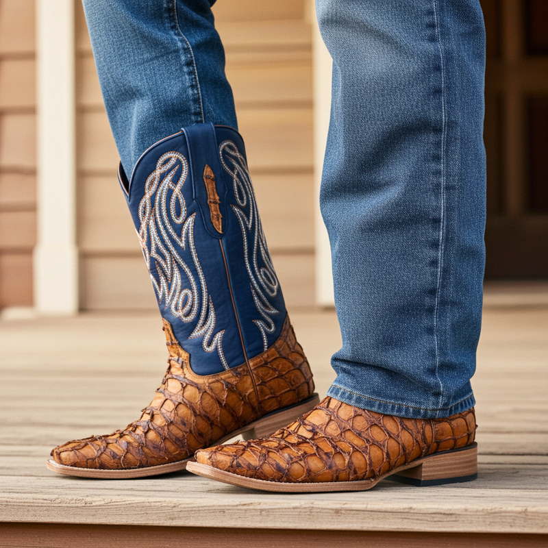 Load image into Gallery viewer, 8021 - RockinLeather Men's Genuine Pirarucu Square Toe Western Boot
