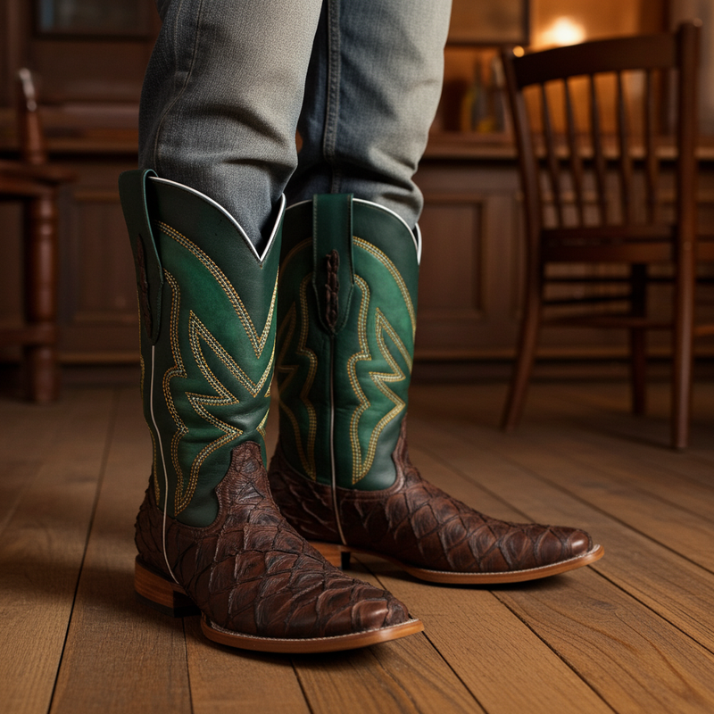 Load image into Gallery viewer, 8022 - RockinLeather Men's Genuine Pirarucu Square Toe Western Boot
