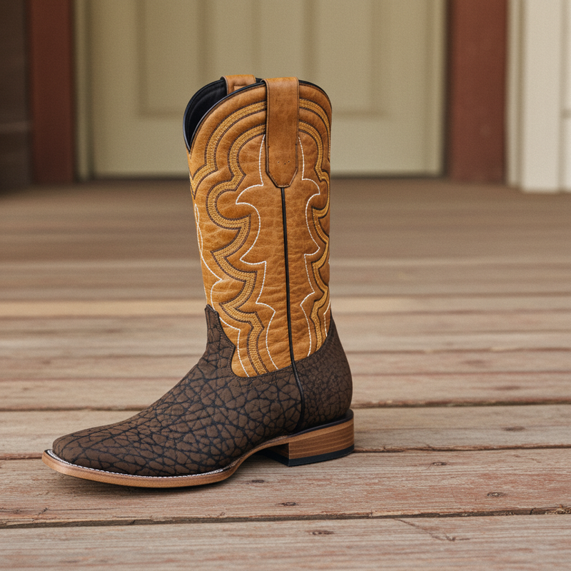 Load image into Gallery viewer, 8024 - RockinLeather Men's Chocolate Buffalo Square Toe Western Boot
