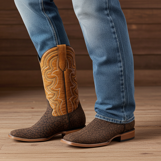 8024 - RockinLeather Men's Chocolate Buffalo Square Toe Western Boot