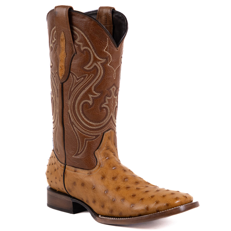 Load image into Gallery viewer, 8026 - RockinLeather Men's Honey Full Quill Ostrich Square Toe Western Boot
