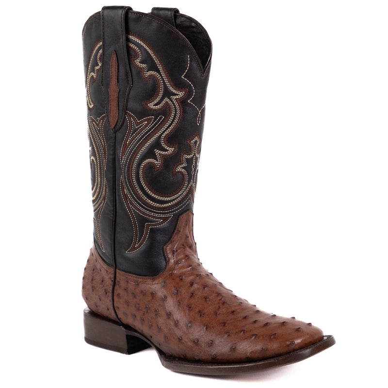 Load image into Gallery viewer, 8029 - RockinLeather Men's Coffee Full Quill Ostrich Square Toe Western Boot
