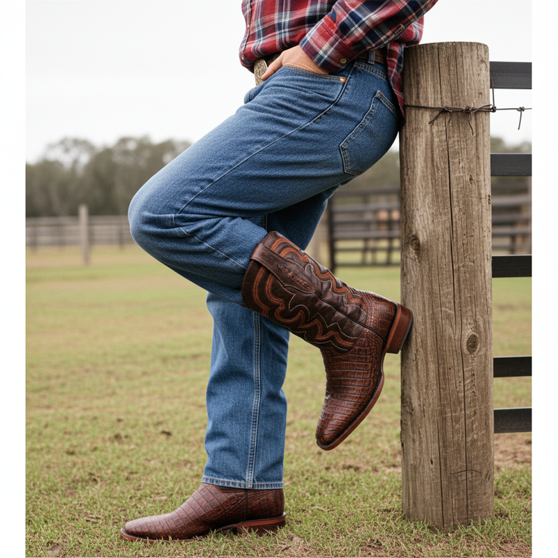 Load image into Gallery viewer, 8033 - RockinLeather Men's Caiman Square Toe Western Boot
