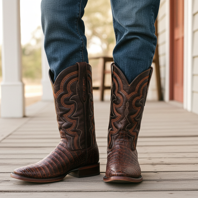 Load image into Gallery viewer, 8033 - RockinLeather Men's Caiman Square Toe Western Boot
