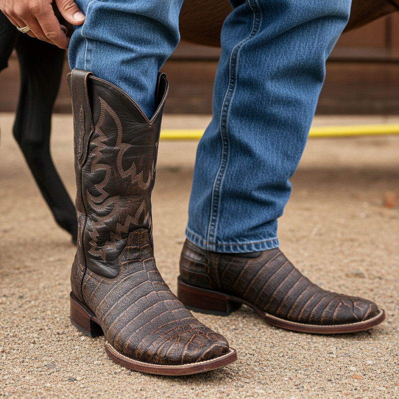 Load image into Gallery viewer, 8035 - RockinLeather Men's Caiman Square Toe Western Boot
