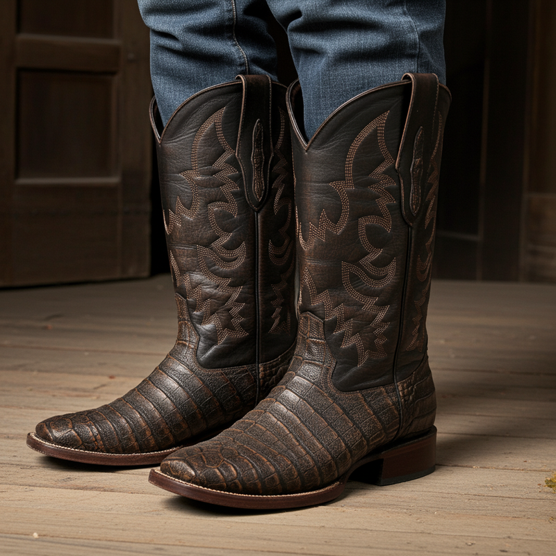 Load image into Gallery viewer, 8035 - RockinLeather Men's Caiman Square Toe Western Boot
