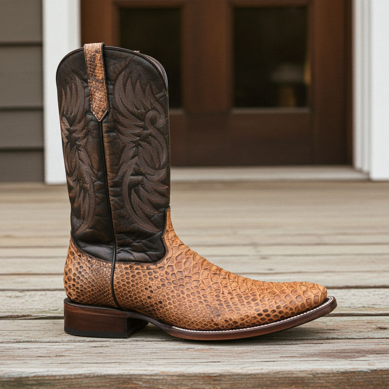 Load image into Gallery viewer, 8036 - RockinLeather Men's Tan Python Square Toe Western Boot
