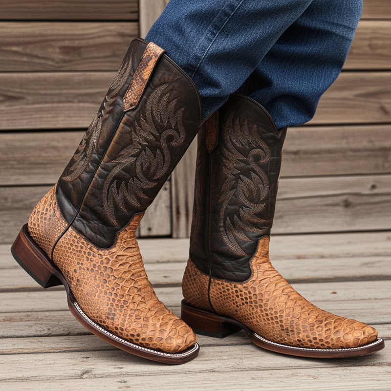 Load image into Gallery viewer, 8036 - RockinLeather Men's Tan Python Square Toe Western Boot
