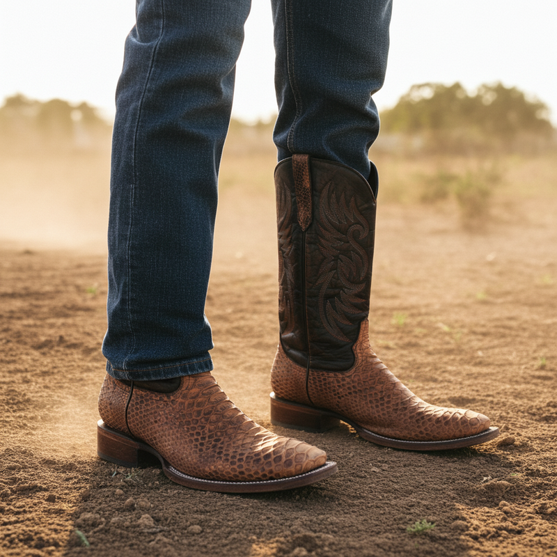 Load image into Gallery viewer, 8036 - RockinLeather Men's Tan Python Square Toe Western Boot
