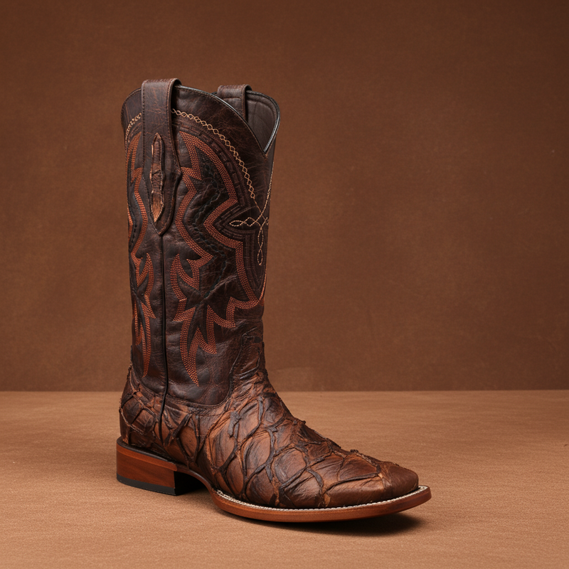 Load image into Gallery viewer, 8037 - RockinLeather Men's Genuine Pirarucu Square Toe Western Boot
