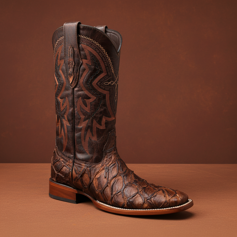 Load image into Gallery viewer, 8037 - RockinLeather Men's Genuine Pirarucu Square Toe Western Boot
