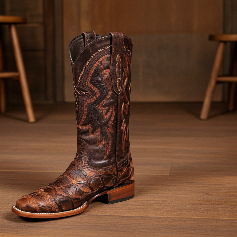 Load image into Gallery viewer, 8037 - RockinLeather Men's Genuine Pirarucu Square Toe Western Boot
