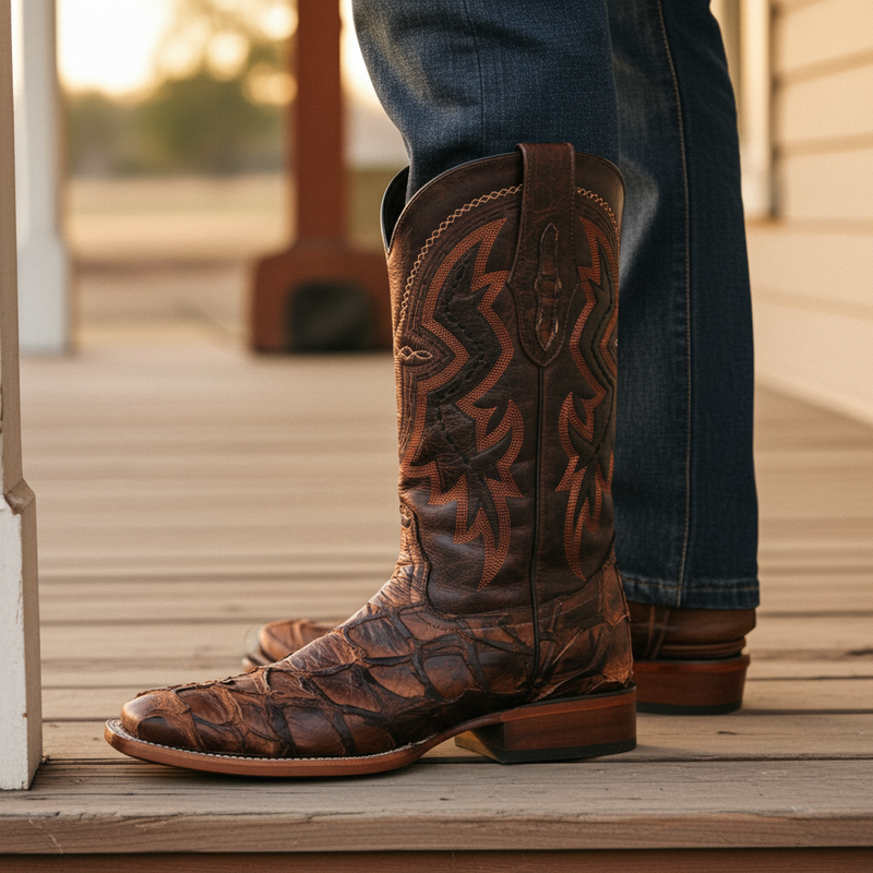 Load image into Gallery viewer, 8037 - RockinLeather Men's Genuine Pirarucu Square Toe Western Boot
