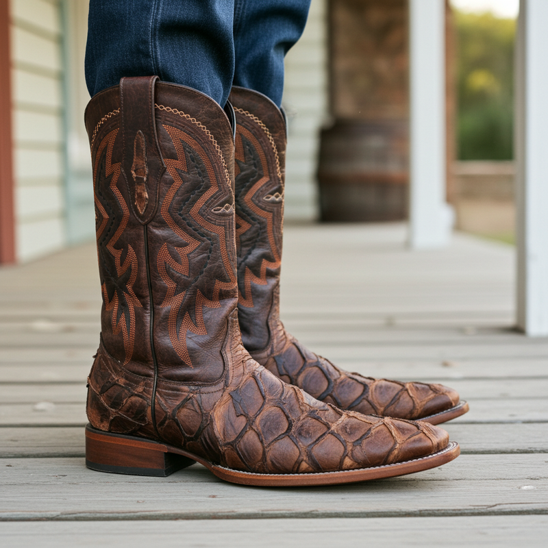 Load image into Gallery viewer, 8037 - RockinLeather Men's Genuine Pirarucu Square Toe Western Boot
