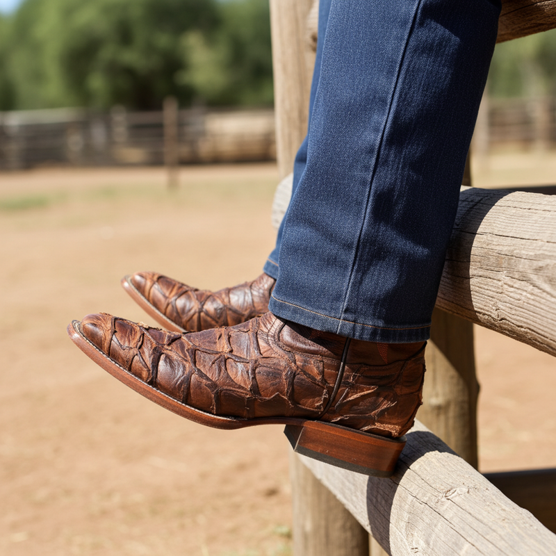 Load image into Gallery viewer, 8037 - RockinLeather Men's Genuine Pirarucu Square Toe Western Boot
