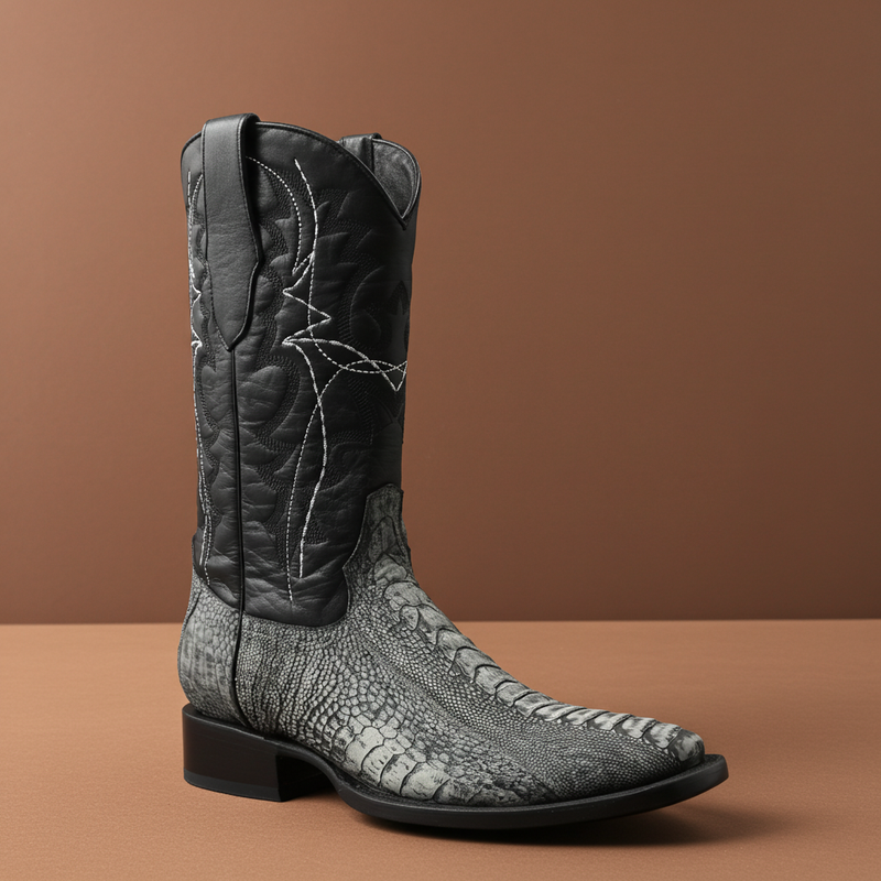 Load image into Gallery viewer, 8038 - RockinLeather Men's Grey Ostrich Leg Square Toe Western Boot
