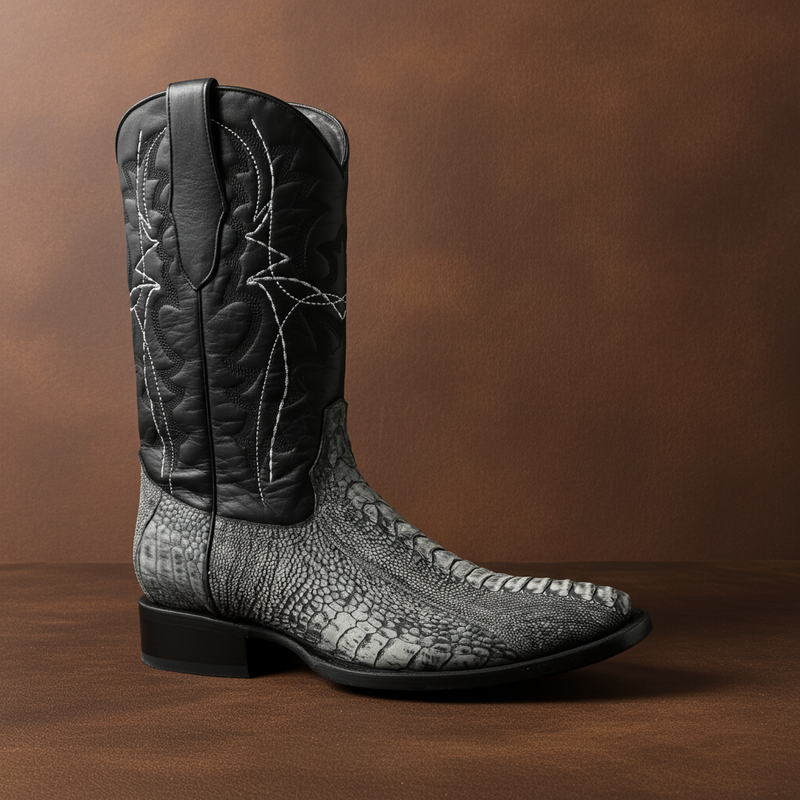 Load image into Gallery viewer, 8038 - RockinLeather Men's Grey Ostrich Leg Square Toe Western Boot
