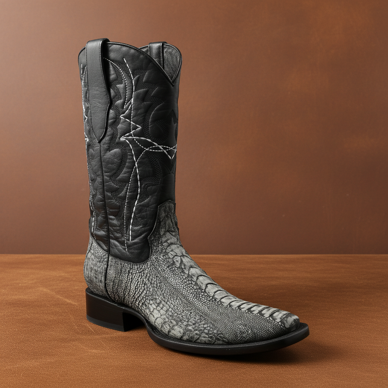 Load image into Gallery viewer, 8038 - RockinLeather Men's Grey Ostrich Leg Square Toe Western Boot
