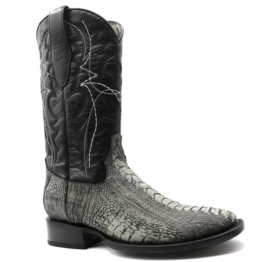 8038 - RockinLeather Men's Grey Ostrich Leg Square Toe Western Boot