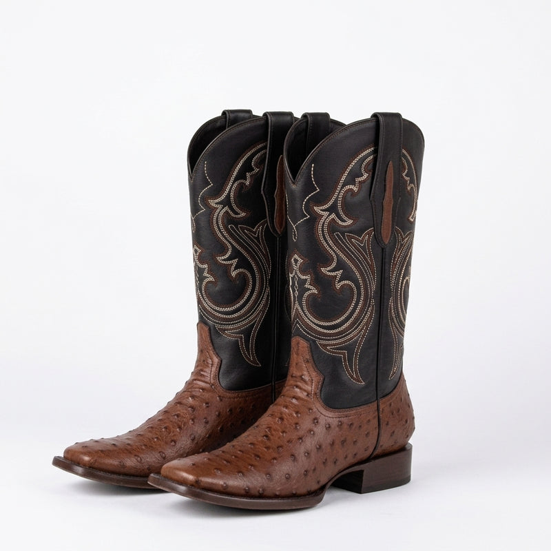 Load image into Gallery viewer, 8029 - RockinLeather Men's Coffee Full Quill Ostrich Square Toe Western Boot
