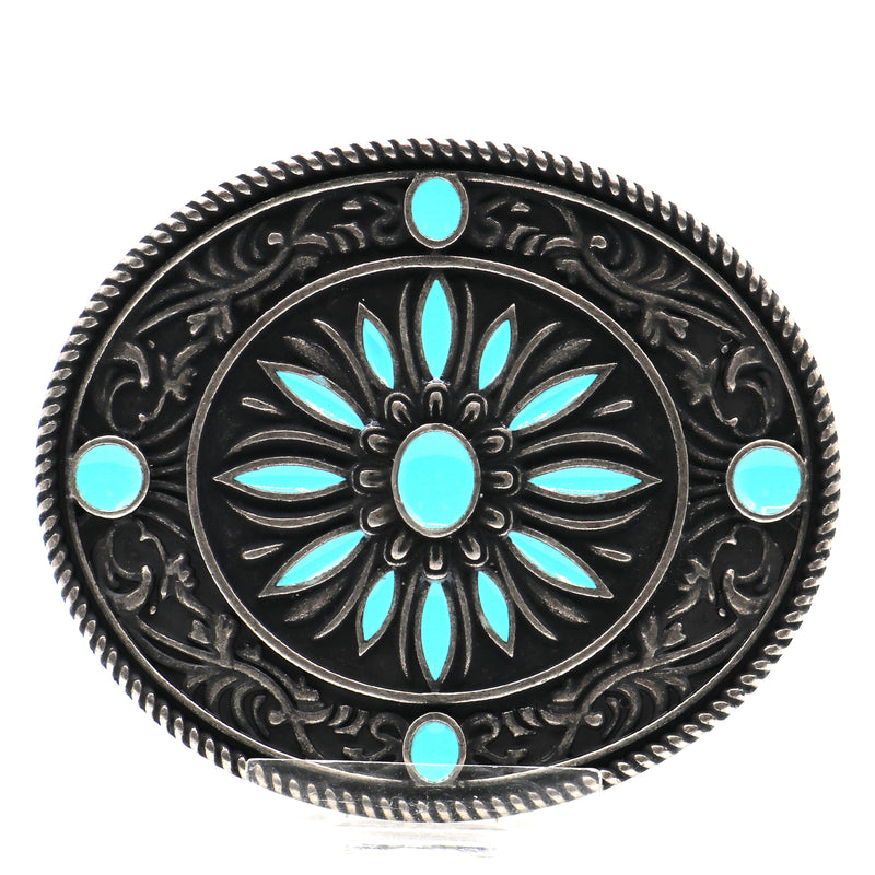 Load image into Gallery viewer, RLB505 - RockinLeather Nickle Turquoise Burst Belt Buckle
