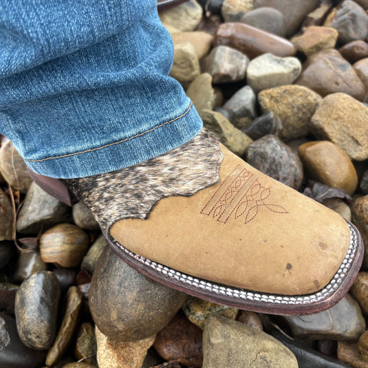1248 - RockinLeather Men's Crazy Horse with Cowhair Overlay Western Boot