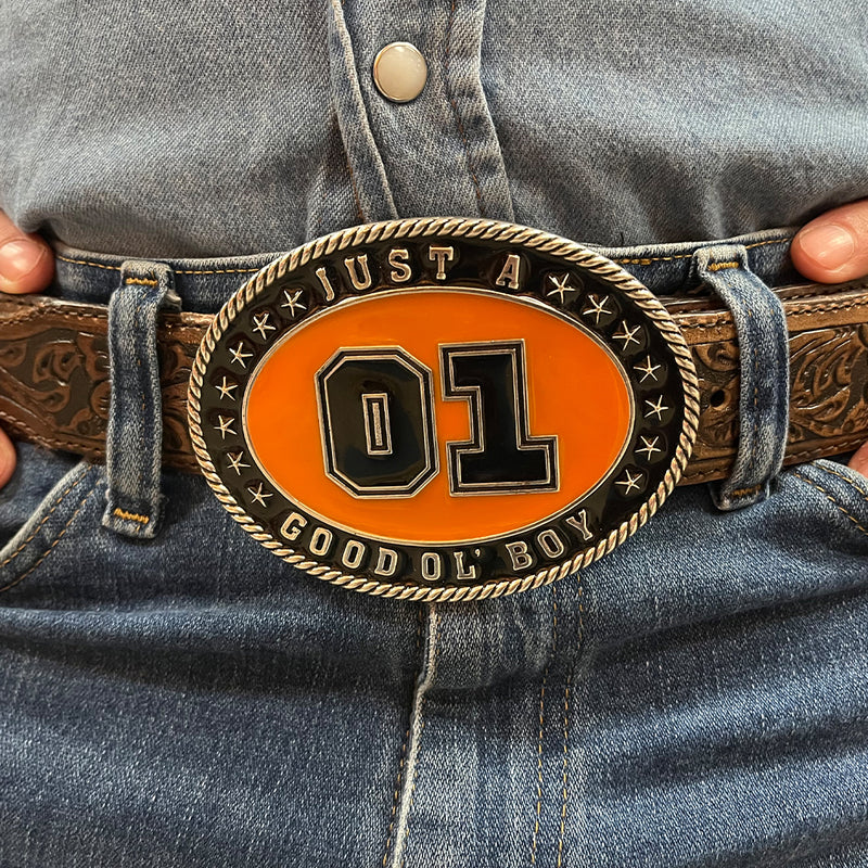 Load image into Gallery viewer, RLB002 - RockinLeather "Just A Good Ol' Boy" Belt Buckle
