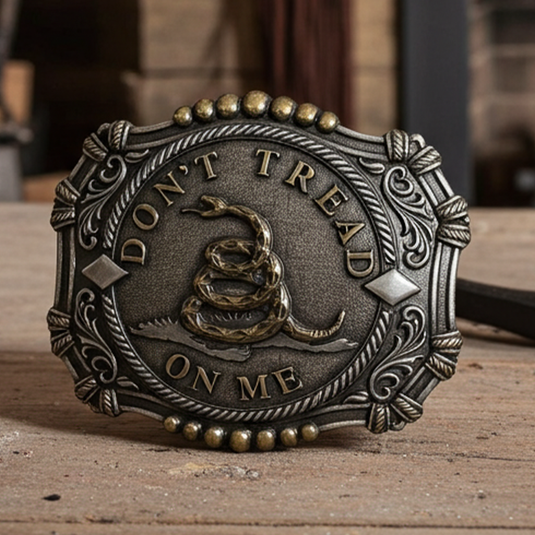 RLB012 - RockinLeather Antique Silver/Gold Don't Tread On Me Belt Buckle