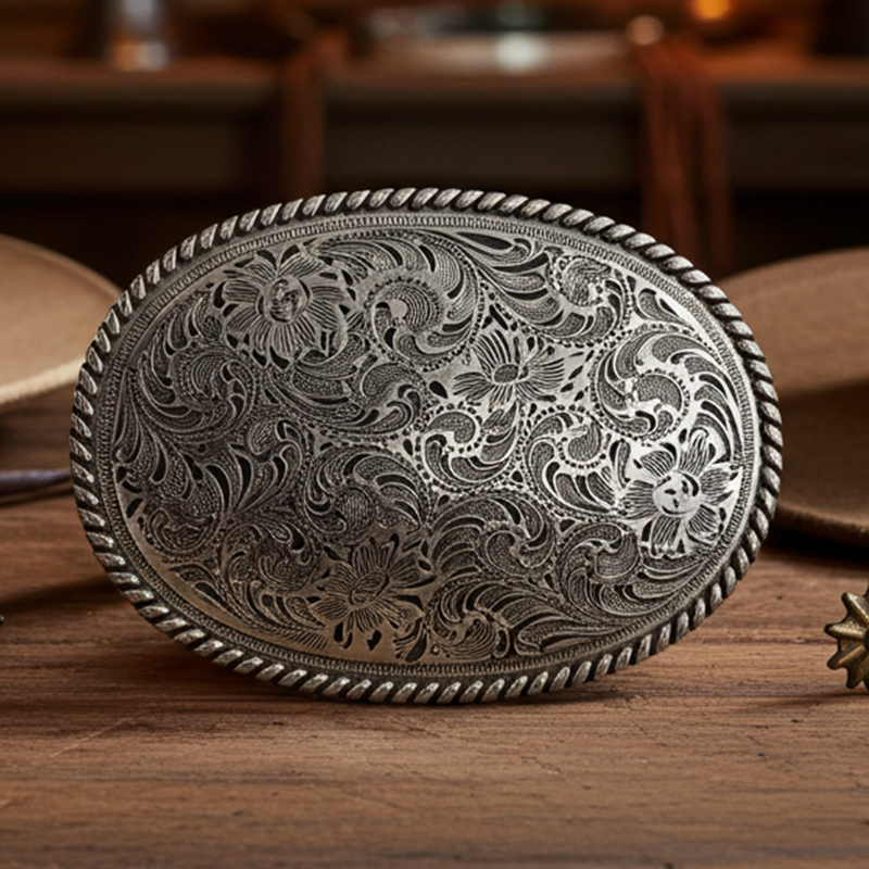 Load image into Gallery viewer, RLB500 - RockinLeather Silver Scrolled Oval Buckle
